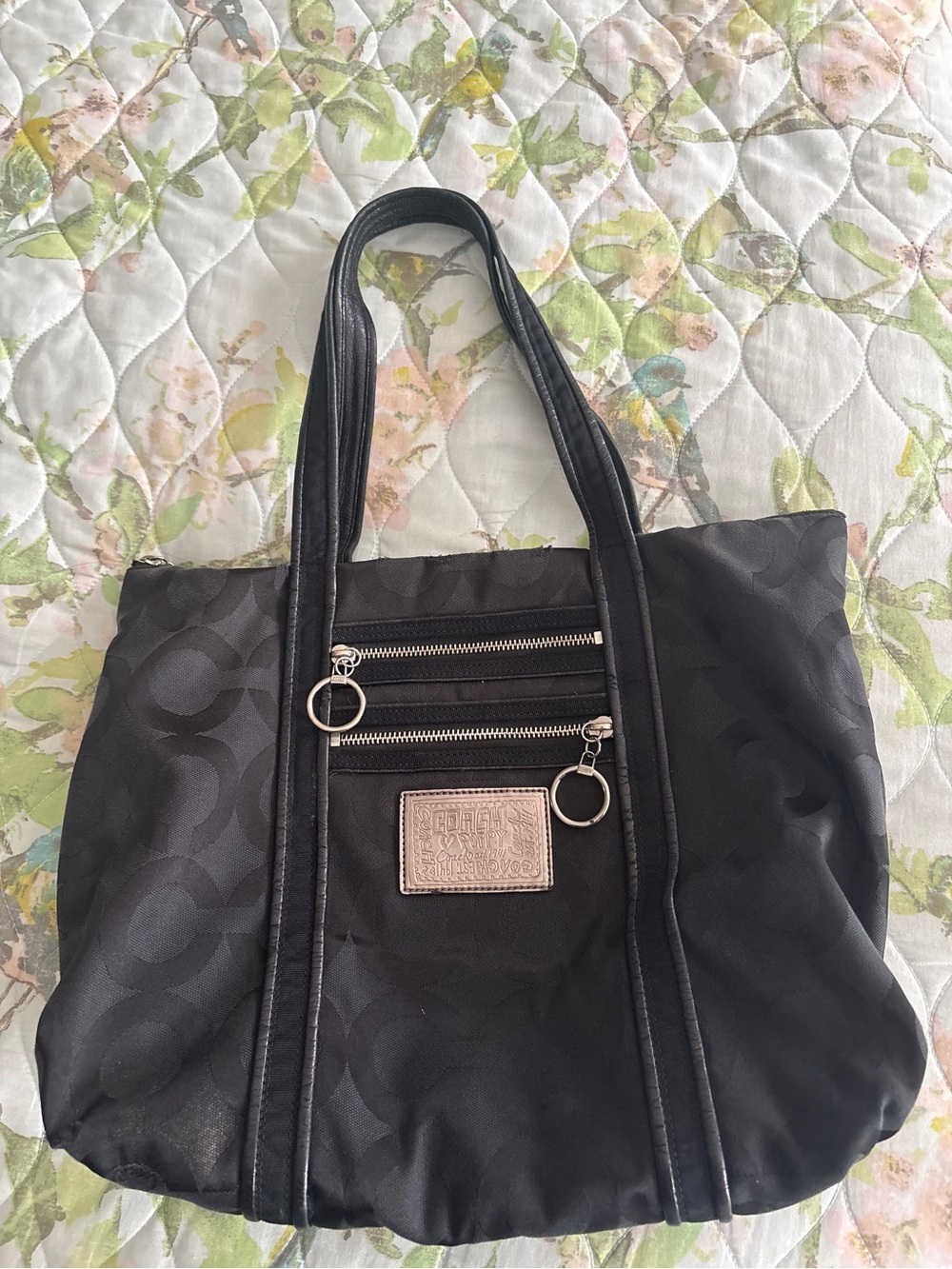 Coach Poppy Op Art Glam Tote Black Signature C Jacquard Purse 13826 Y2K Era